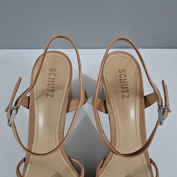 NEW Schutz Kelsie Platform Strappy Block Heel Sandal Tan Leather Size 10.5 - Picture 7 of 13